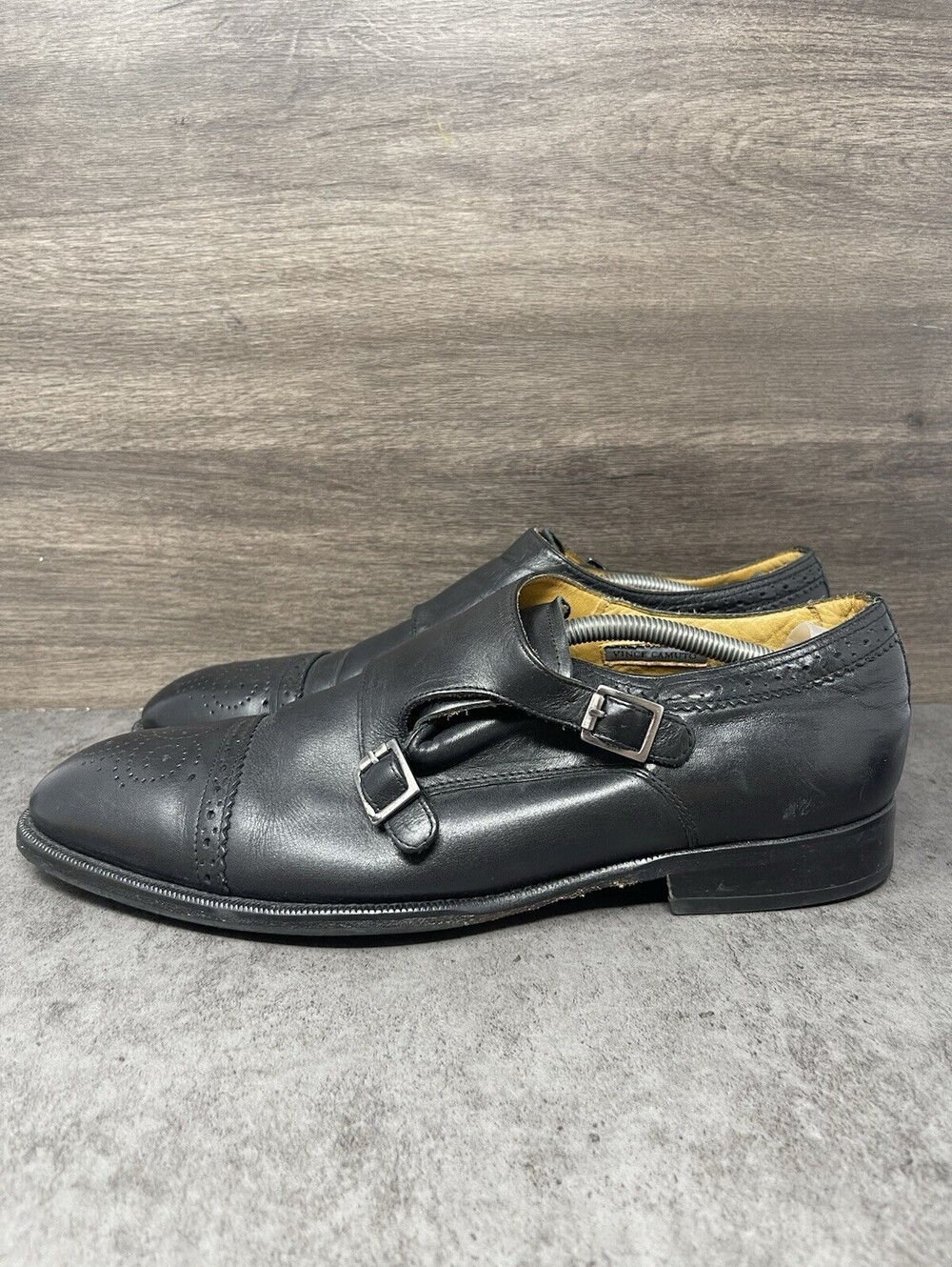 Vince Camuto Black Leather Double Monk Strap Size 11.5 Mens Cap Toe Dress Shoes